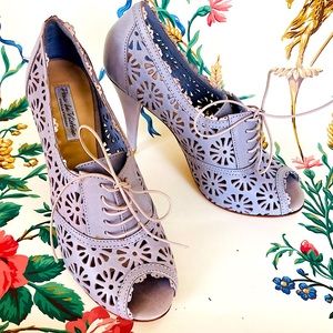 Pour La Victoire Lacey Leather Cutout Lace-up Heels